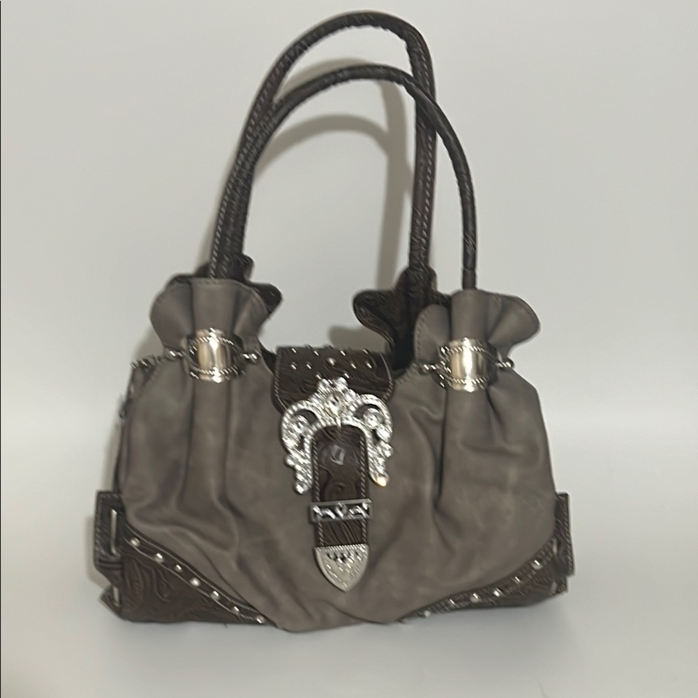 Elegant Western Style Grey Brown Designer Handbag